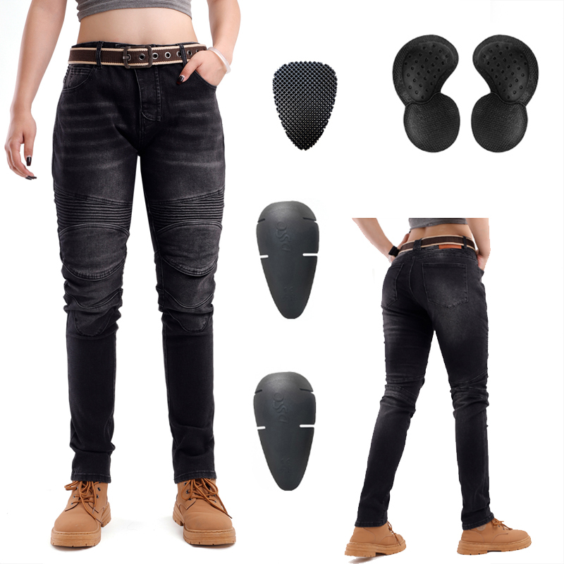 Motorcycle Gear Women Pants - Damskie czarne jeansy motocyklowe terenowe spodnie