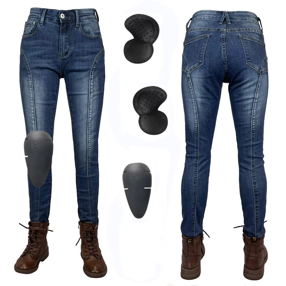 Motorcycle Gear Women Pants - Damskie spodnie motocyklowe, niebieskie, odzież do